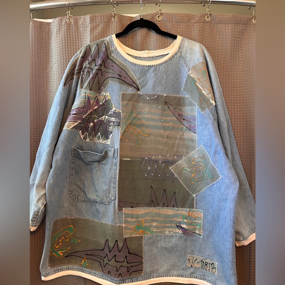 V.C. Torias Unique Denim Patchwork Sweatshirt Vin… - image 1